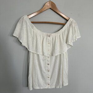 American Eagle Off The Shoulder Soft & Sexy Ivory Medium Blouse Button Detail